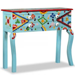 Image de VidaXL Table console Bois de manguier massif Bleu peint ? la main