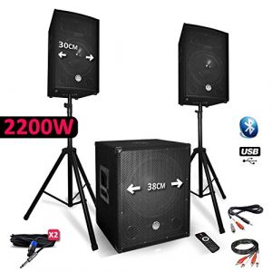 Syst&egrave;me Sonorisation Complet 2200W Enceintes + Subwoofer USB/BLUETOOTH + Pieds - BM SONIC BMS1512