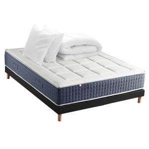 Ensemble Matelas Ressort 7 zones + Mémoire de forme + Sommier KING STYLE + couette + oreillers - Fabriqué en France 140 x 190 cm, Sommier - Noir