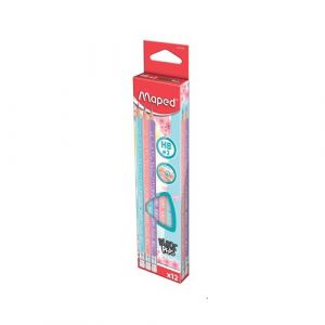 Maped 851730 - Crayons Graphite HB #2 Black’Peps Pastel - Crayons à Papier en Bois Pastel avec Gomme - Forme Triangulaire Ergonomique, Multicolore, Boîte de 12 Crayons Papier HB n°2