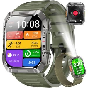 Feipuqu Montre Connectée Homme,Sport Smartwatch Bluetooth 2.01 Avec 100+ Sport,Batterie 900mah,Lampe De Poche,Ip68 Pour Android