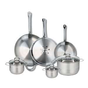 Elo 9886150 Batterie de cuisine 6 pièces, Ensemble de 3 Poêles de cuisson 24, 28 et 32 cm et 3 faitouts 12, 14 et 20 cm Profi Brillant, inox, induction