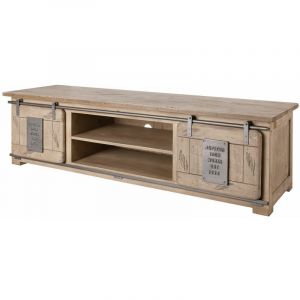 Meuble TV 180x55 Manguier laqu&eacute; blanchi RAILWAY 335