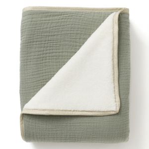 Cocoeko Couverture plaid bébé en polaire et coton Oeko-Tex LES ESSENTIELS - Fabriqué en France Vert