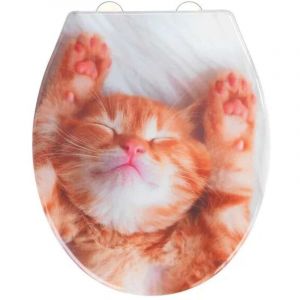 Wenko Abattant WC Chaton - Bois - Blanc et orange