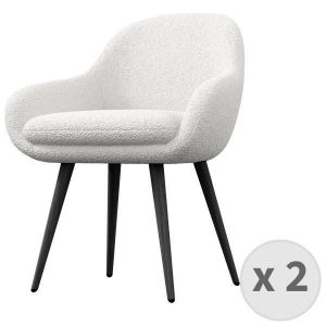 Image de CANCUN-Chaise en tissu bouclette Ecru et pieds m&eacute;tal noir (x2)