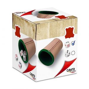 Cayro Jeu de d&eacute;s de poker - Tasse + 5 d&eacute;s de poker - Tasse en cuir doubl&eacute;e &agrave; l'int&eacute;rieur - Jeu de soci&eacute;t&eacute; pour adultes - Id&eacute;al pour offrir - Design de jeu familial