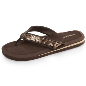 Isotoner Tongs confortables dessus moelleux marron femme