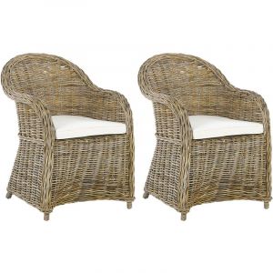 Beliani Chaises en Rotin Naturel pour Intérieur et Extérieur avec Coussins Blanc-Cassé Susua Lot de 2 - Beige