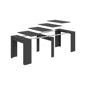 Dmora - Table console Diluna, Table à manger extensible, Table avec rallonges polyvalentes extensibles jusqu'à 10 places, 51/237x90h78 cm, Anthracite