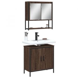 VidaXL Ensemble de Meubles de Salle de Bain 2 pcs, Armoires &agrave; Miroir avec Rangement, Organisateur de Toilette, Moderne, Ch&ecirc;ne Marron