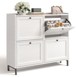 Meuble à Chaussures - Bealife - 4 Casiers - Rangement 20 Paires - Profondeur 24 cm - Blanc - 99 x 24 x 91 cm