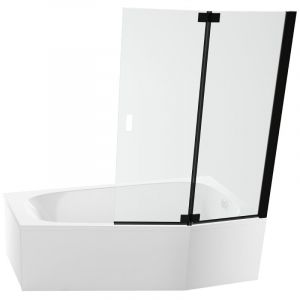 Jacob Delafon Pack baignoire bain douche 170 x 90 Bastille vidage à droite blanc brillant + tablier en angle + pare-bain noir