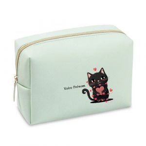 Grande trousse et pochette de maquillage Vert pastel Taperso avec motif Chat noir personnalisee