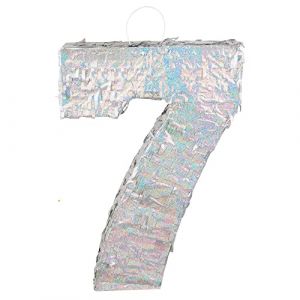 Boland Chiffres Pinata, taille 40 x 28 x 8 cm, chiffre holographique, numéro, argent, Jubilé, Anniversaire, Décoration, Jeu de fête