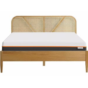 Ensemble lit 160x200 en bois et cannage Leonie + Matelas mousse gel à mémoire de forme, double confort - Dual Confort