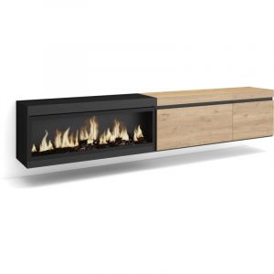 Meuble tv - Banc Télé - Grand espace de Rangement - 237x35x45 cm - tv grand format - Cheminée électrique xxl - Suspendu, Mural - Style moderne