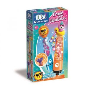 Clementoni Idea - Create Your Highlighters : Crazy Summer, Laboratoire des surligneurs personnalisés, Kit créatif pour Enfants 6 Ans avec 3 surligneurs Personnalisables avec Accessoires, 18130