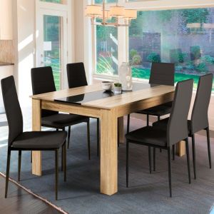 Idmarket ID MARKET - Table à manger GEORGIA 6 personnes imitation hêtre et noire 140 cm