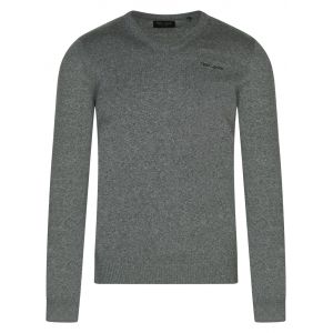 Teddy smith Pull col V droite gris avec manches longues et logo brodé