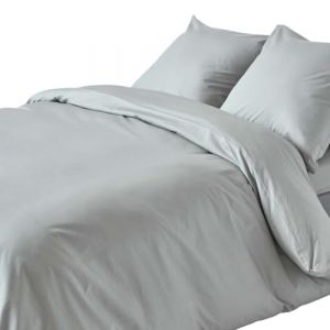 HOMESCAPES Parure de lit en 100% Coton égyptien 200 Fils, Housse de Couette 150 x 200 cm et 1 taie d'oreiller 80x80 cm, Coloris Gris