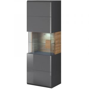 Vitrine suspendue + LED collection OHIO coloris gris anthracite et chêne.