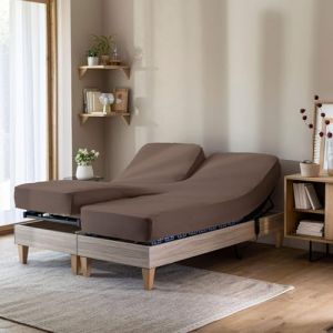 Terre de Nuit Drap housse noisette pour lit articulé jersey extensible 2x70x190