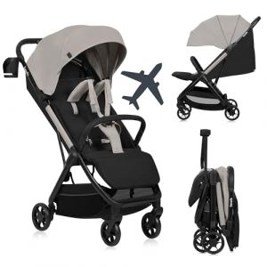 LIONELO Julie Air Poussette Canne jusqu'à 22 kg de 6 m à 4 ans Pour Avion Roues pivotantes à 360 ° Suspension Pliage avec Une Main Réglage du Dossier Canopy UPF50+, Légère (Beige)