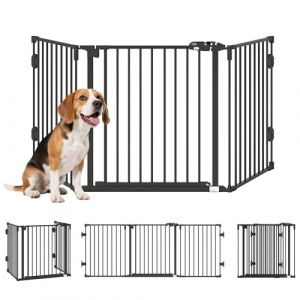 Pawhut Barriere de securite chien - pliable modulable - avec porte en acier - 3 panneaux - fermeture automatique - 202,5 cm - noir