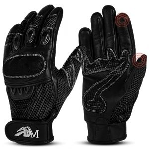Adm communication Gants Moto Scooter En Cuir Homologu&eacute;s CE + Logo Motard &Eacute;quipement Souple & Respirant - Noir