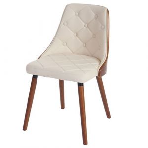 2x chaise de salle &agrave; manger Osijek, fauteuil, aspect noix, bois cintr&eacute; ~ similicuir, cr&egrave;me