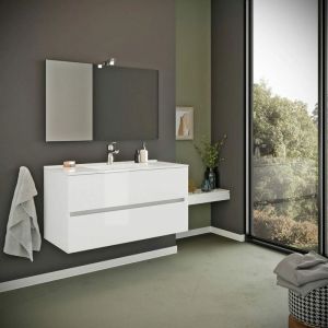 Kiamami Valentina Meuble De Salle De Bains Suspendu 90Cm 2 Tiroirs Blanc Brillant Benaco