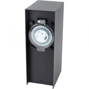Zenitech Borne de jardin à fixer 2x16A + programmateur IP44 - Alu Noir