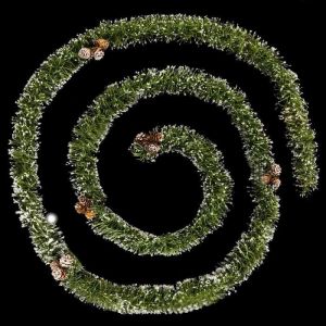 Feeric Christmas Guirlande de no&euml;l floqu&eacute;e pommes de pin 2 70 M &agrave; l'or&eacute;e des bois Vert