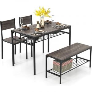 COSTWAY Ensemble Table et Chaise pour 4 Personnes, Table Cuisine avec Chaise et Banc, Table à Manger 110 x 65 cm avec Étagère, Cadre en Métal, pour