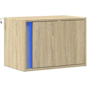 VidaXL Table de chevet murale avec lumi&egrave;res LED ch&ecirc;ne sonoma, table de chevet flottante, support de t&eacute;l&eacute;phone, table de chevet &agrave; LED