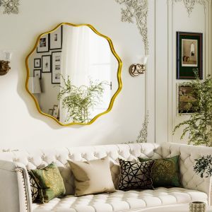 Miroir mural rond de 42 pouces, miroir irr&eacute;gulier et ondul&eacute;
