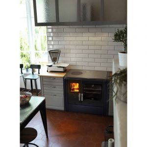 Image de Deville C086aa06 Cuisinière à bois 8kw bleu nuit mélisse 75