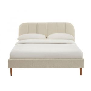 Lit tissu bouclette beige 140x190 sommier inclus