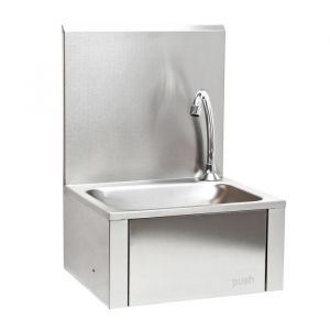 Xpotool - vier en acier fin – 390 x 355 x 565 mm – Commande au genou – Lavabo gastronomique avec Cuve carrée et Paroi arrière – Lavabo Lave-main