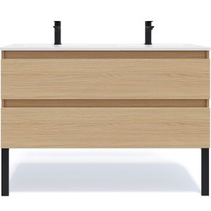 Meuble de salle de bain suspendu double vasque intégrée 120cm 2 tiroirs Chêne clair - Hudson - Chêne Clair