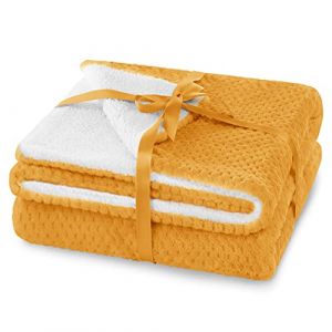 AmeliaHome Plaid 220 x 240 cm - Matelassé - Aspect Peau d'agneau - Sherpa - Orange