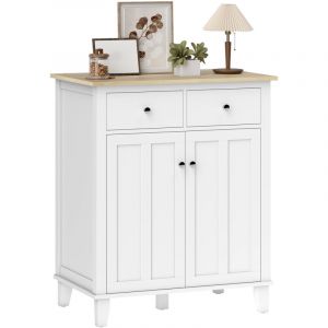 Homcom Buffet de cuisine - avec 2 portes et 2 tiroirs - anti-basculement - en bois - 76 x 48 x 91 cm - blanc