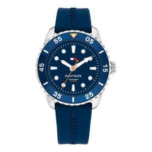 Tommy Hilfiger Montre à Mouvement à Quartz Trois Aiguilles pour la Jeunesse avec Bracelet en Silicone Bleu - 1720047