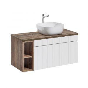 Image de SANS Meuble simple vasque 100cm 2 niches Zelie Blanc et Bois