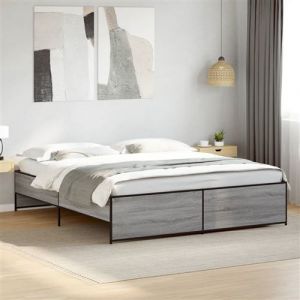 VidaXL Cadre de lit sonoma gris 180x200 cm bois d'ing&eacute;nierie et m&eacute;tal, lit, lit d'invit&eacute;, lit double, meuble de chambre &agrave; coucher, sommier