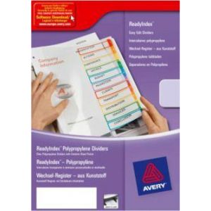 Avery-Zweckform 05260501 - Intercalaires ReadyIndex 12 touches numériques coloris assortis - PP transparent