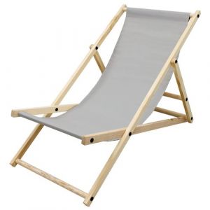 Chaise longue bois de pin bain de soleil pliante dossier réglable en gris clair