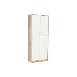 Armoire de bureau 190 cm multifonction MARIA bois et blanc 2 portes 4 étagères
