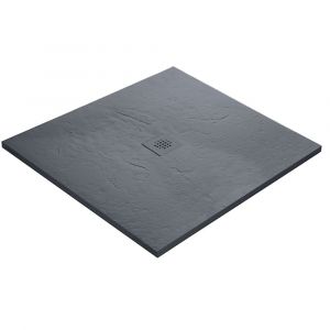 Receveur de douche gris 80 x 80 cm haute densit&eacute; aspect ardoise - grille carr&eacute;e centr&eacute;e